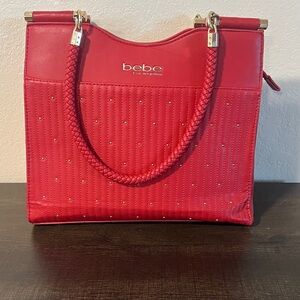 Bebe Red Shoulder Bag with Gold Accents